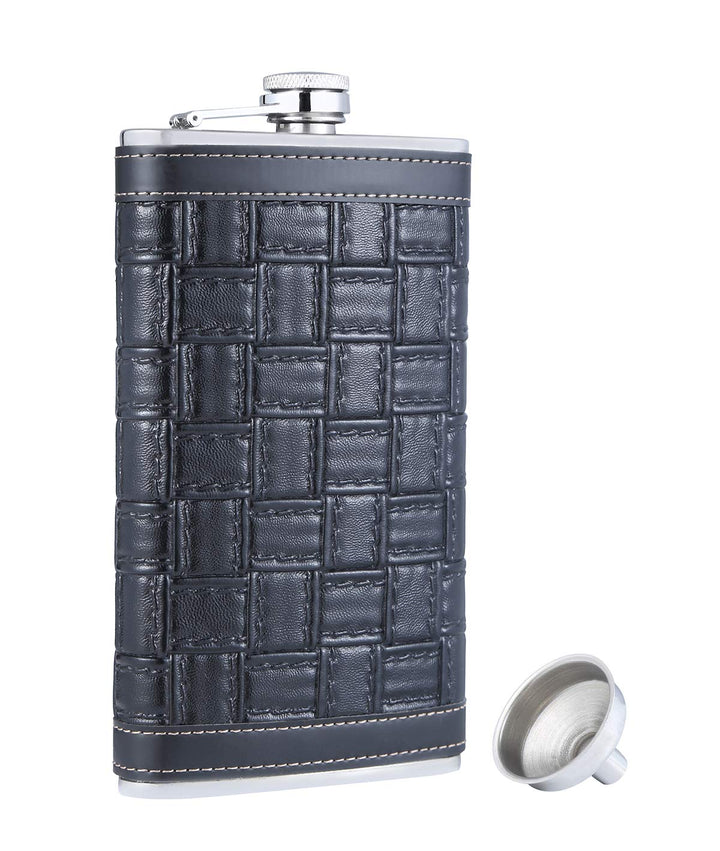 TANEAXON Flachmann mit Trichter und Box aus Edelstahl und auslaufsicher, quadratisch, 340 ml 12 oz F