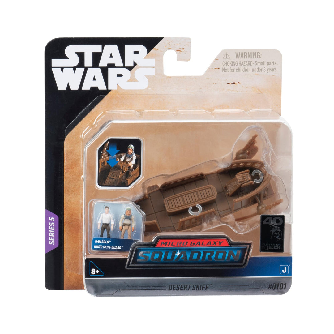 Star Wars Micro Galaxy Squadron Desert Skiff Fahrzeug mit Han Solo und Nikto Guard Figuren, 7,6 cm
