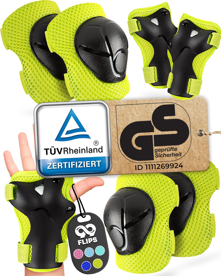 99FLIPS Knieschoner Kinder 3 Jahre Eislaufschuhe Kinder Schlittschuhschoner FLASH - S/M Grün - Stunt