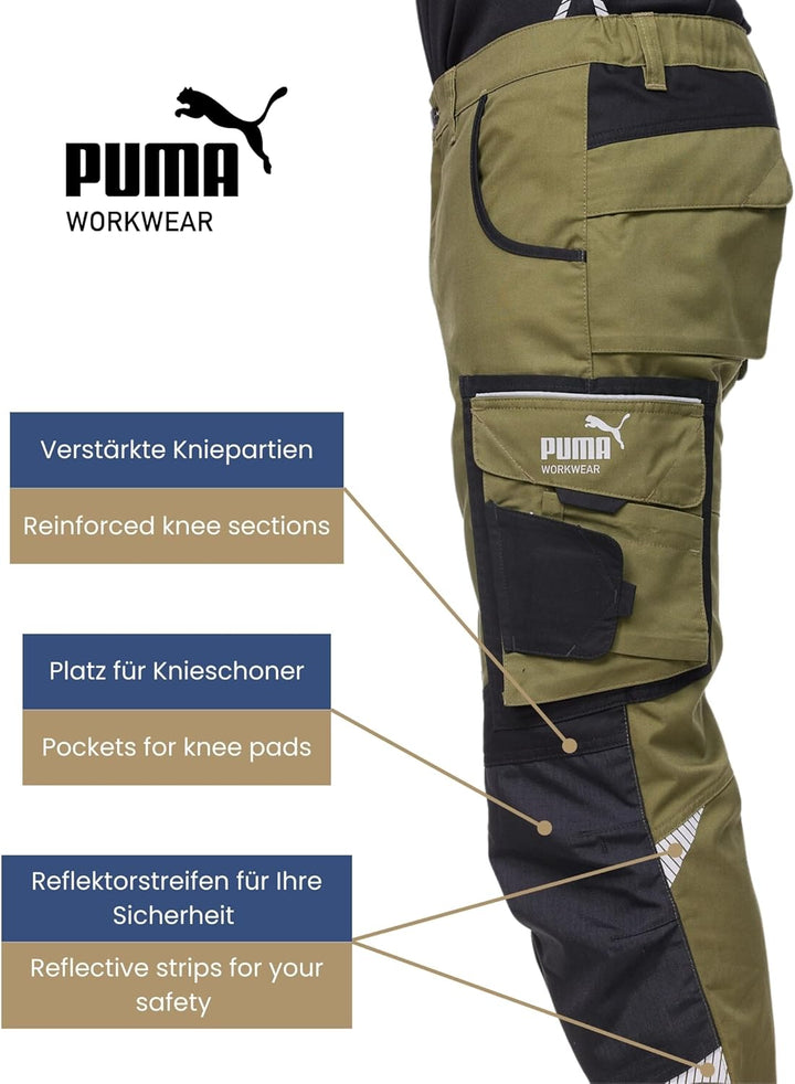 PUMA WORK WEAR Premium Arbeitshose mit vielen Taschen und extra verstärktem Nylon Gewebe 44 Grün/Sch