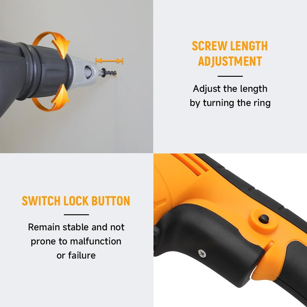 Hoteche 520W Trockenbauschrauber - Drywall Screwdriver 230V 50HZ, 520W Leistung, 0-4500 U/MIN, 6MM S