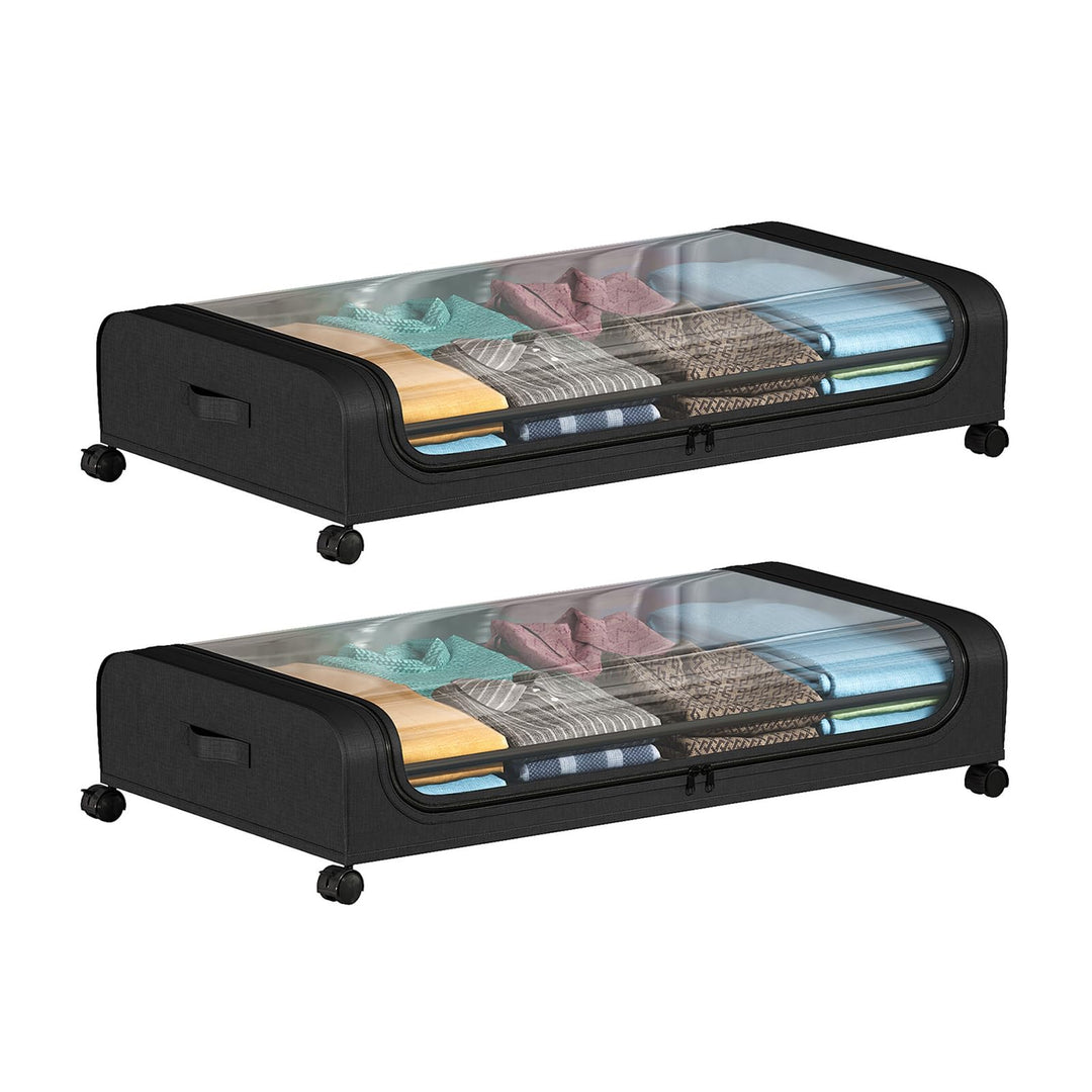 2 Stück Unterbett Aufbewahrungsbox mit Rädern Klares Fenster Rolling Unter Bett Metallschublade Deck