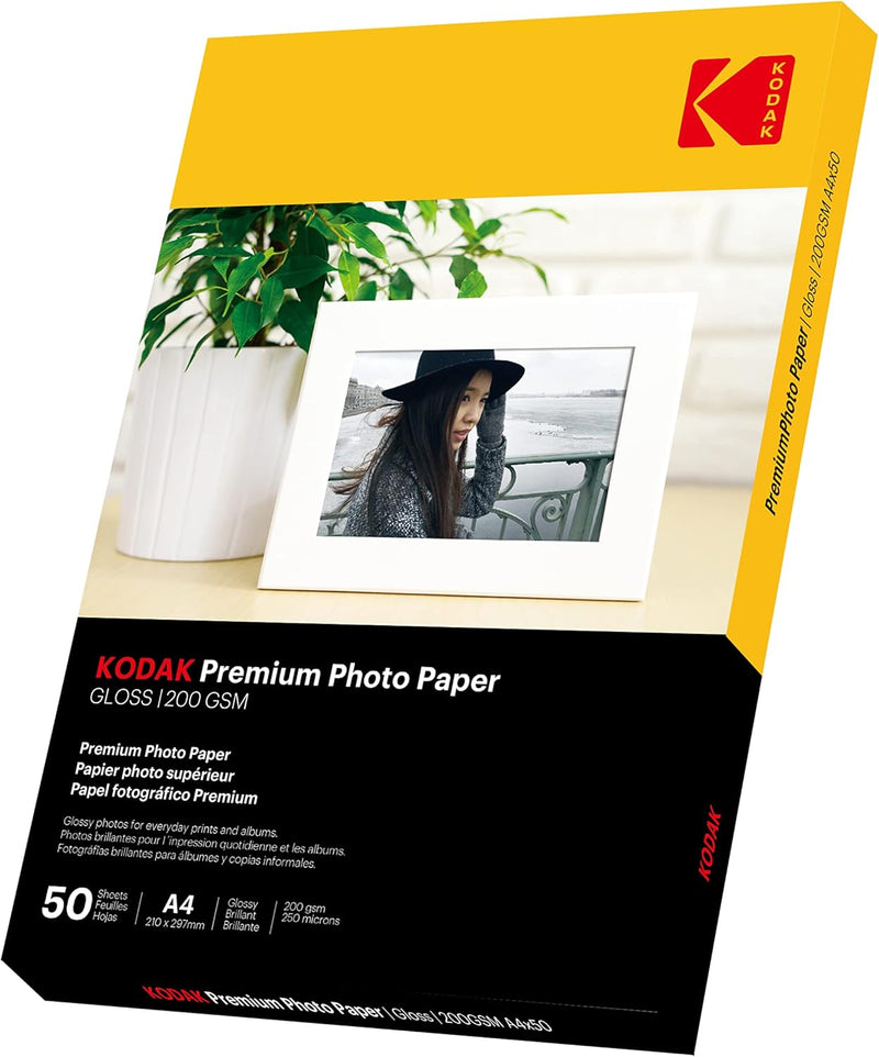 KODAK Premium Inkjet 200gsm A4 Hochglänzend Fotopapier DIN, 210MM*297MM,200 g/m², 50 Blatt, Fotokart