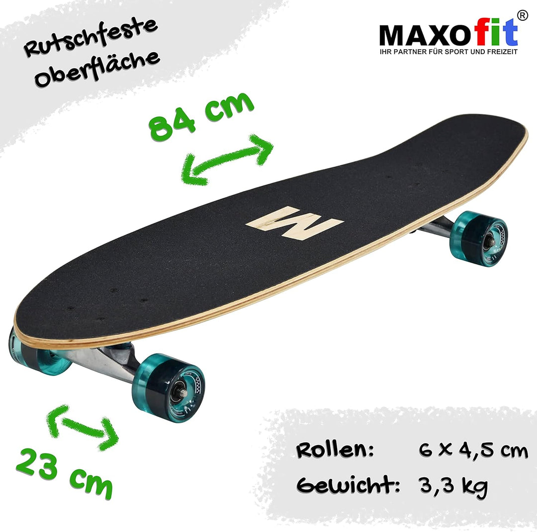 MAXOfit Longboard in verschiedenen Designs mit hochwertigen Ahorn/Bambus Decks für Anfänger und Fort