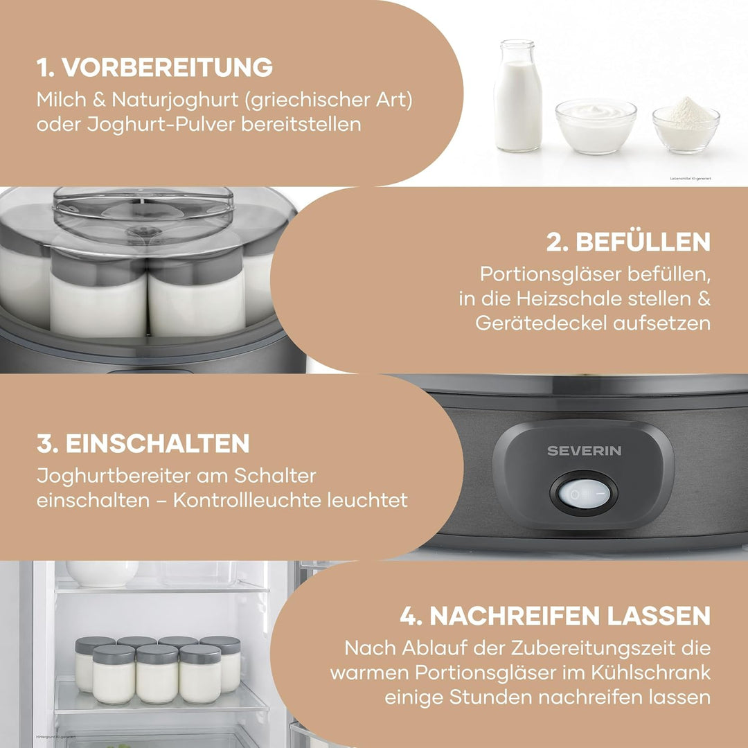 Severin Joghurtbereiter, griechischer Art, inkl. 7 Joghurtgläser á 150ml für 1L selbstgemachten Jogh