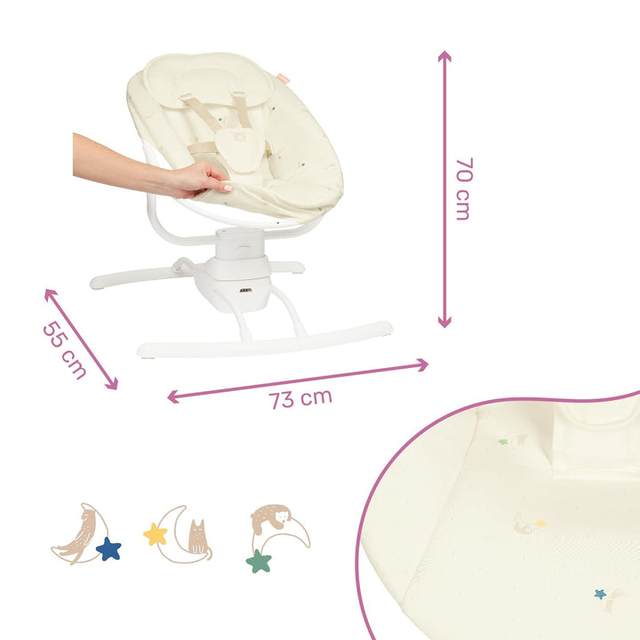 Badabulle Elektrische Babyschaukel Buddy Creme - 3 Schaukelgeschwindigkeiten - 8 Schlaflieder - Spie