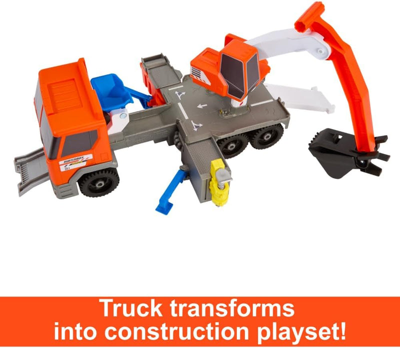 MATCHBOX Action Drivers Transforming Excavator - Spielzeug-Baulastwagen mit Bohrstation, Kran und Fe