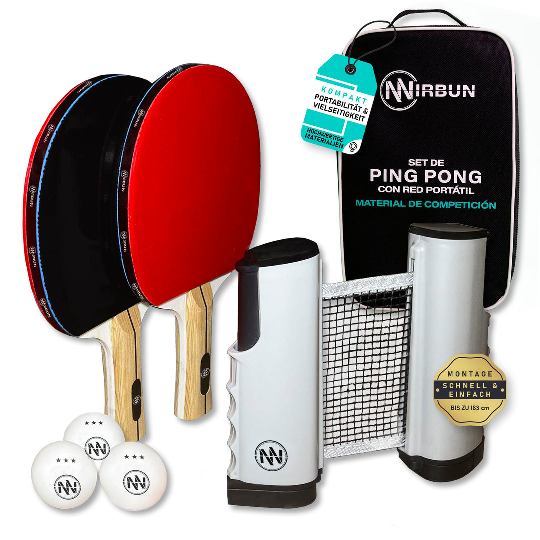 NIRBUN Tischtennisschläger Set mit ausziehbarem Netz, Tischtennisschläger Profi, 3-Sterne-Tischtenni