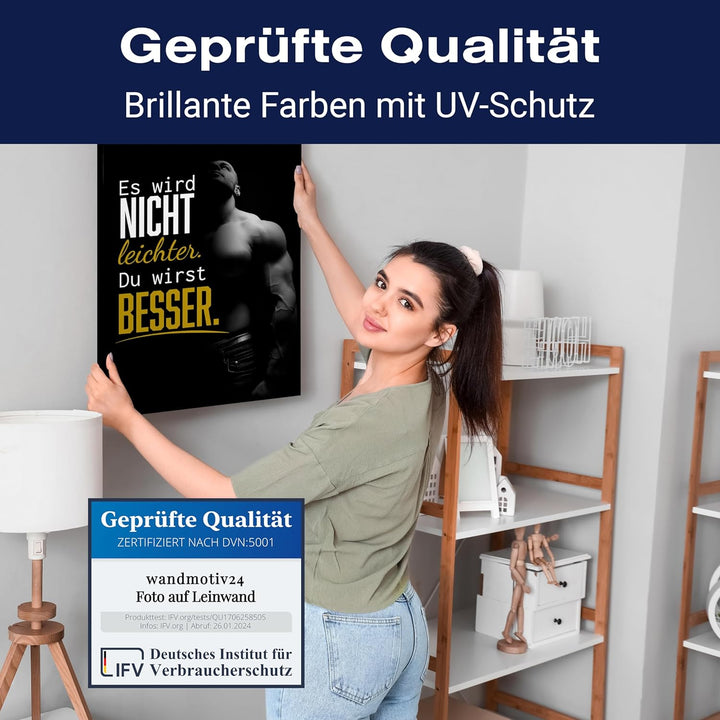 wandmotiv24 Motivations Motiv als Leinwandbild, 60x45cm, Hochformat, Motivation, Besser, Muskeln, Fi