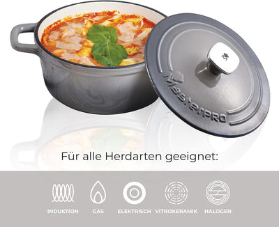 MasterPro Unique | Topf 27cm mit Deckel | Weiss | Aus Gusseisen | Ergonomische Griffe | Kochtopf | G