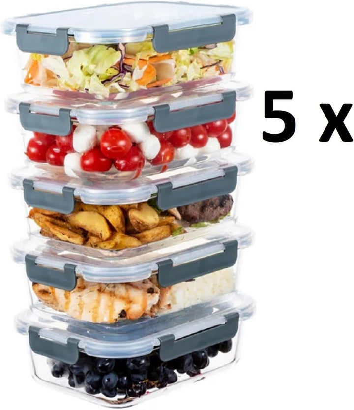 Visario 5 x kleine Glas-Frischhaltedosen 370 ml pro Glasbox | 5er Set Klick-Dosen mit Deckel | Silik