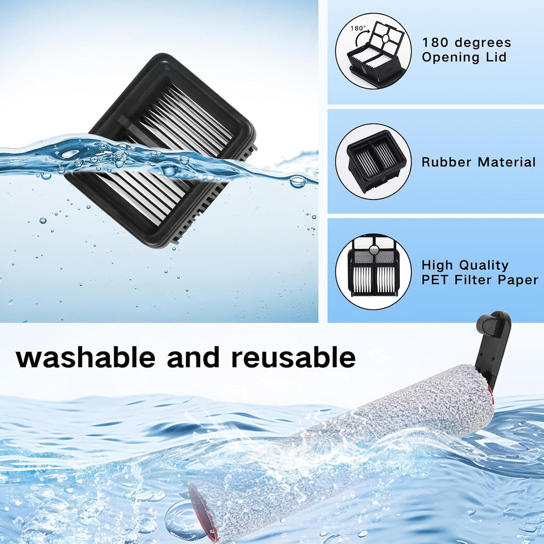 Zubehör für Dreame H12 Pro Ultra/H13 Pro Nass- und Trockensauger Ersatzteile, 2 Bürstenrolle + 4 Fil