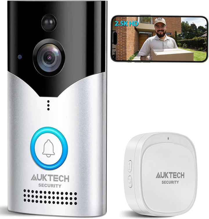 AUKTECH Türklingel mit Kamera, 4MP Video Türklingel Kabellos Akku mit Chime, 2.5K FHD Nachtsicht, PI