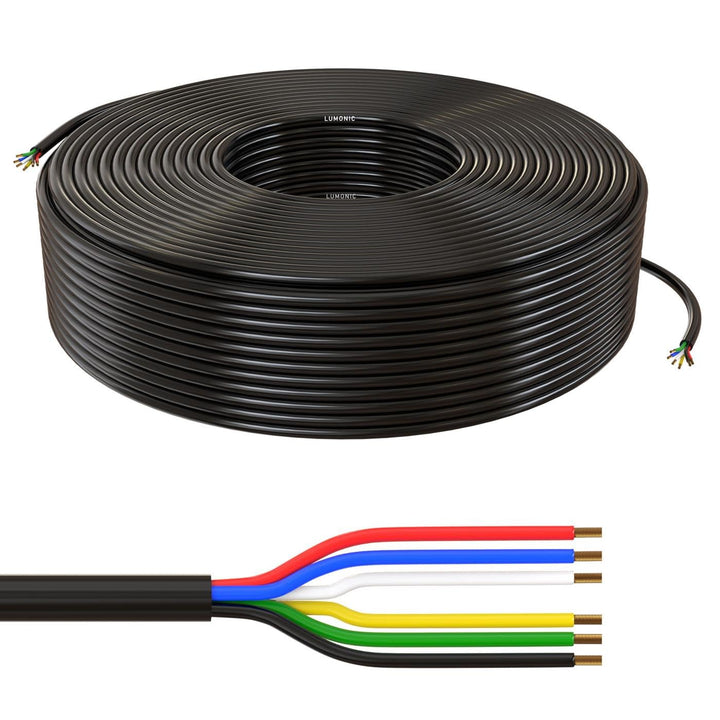 Lumonic 6x 0,34mm² RGBW CCT LED Steuerleitung schwarz 200m I ummanteltes 6 adriges Kabel flexibel I
