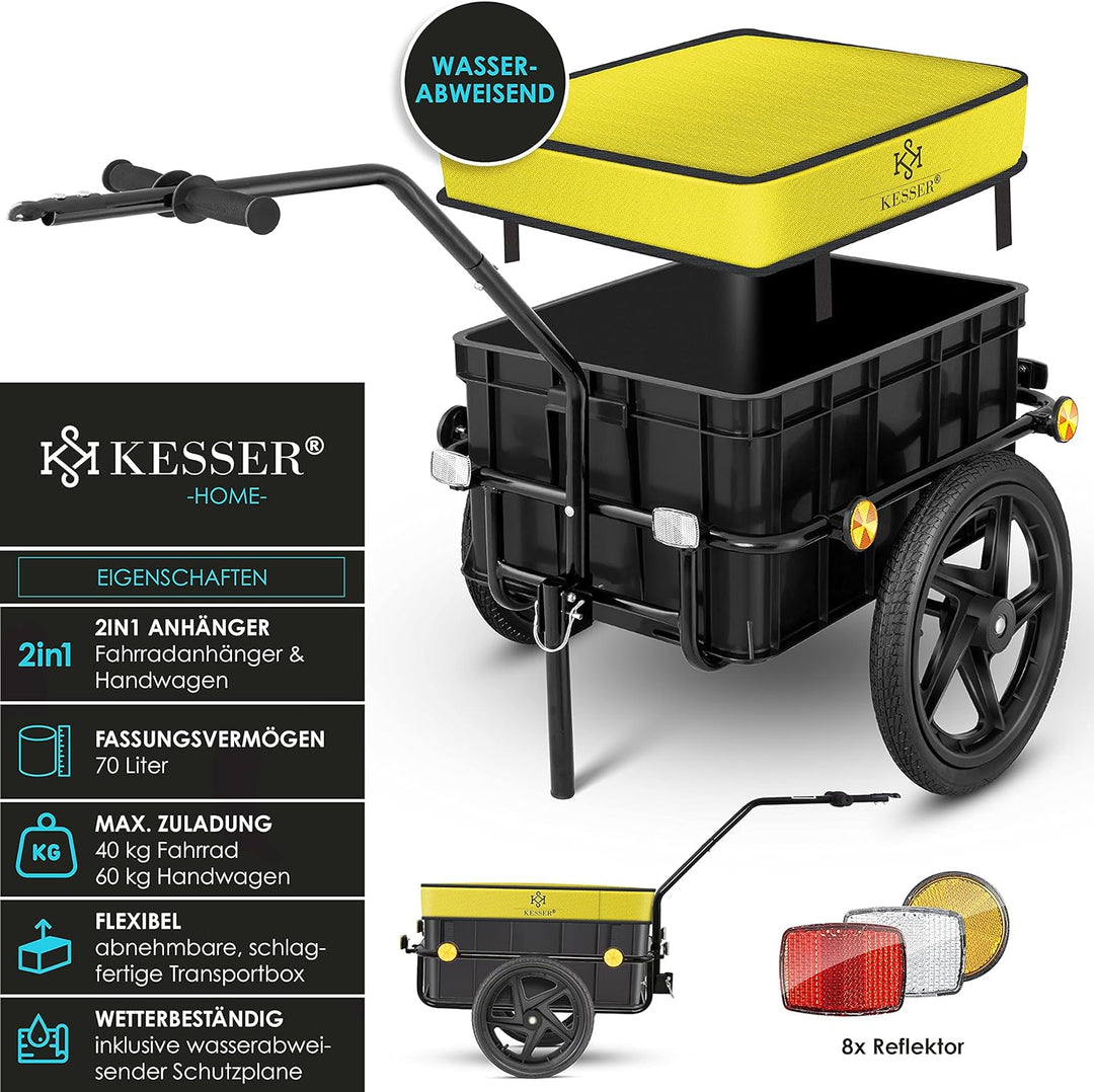 KESSER® Fahrradanhänger, Lastenanhänger, Handwagen mit Kupplung, Hochdeichsel, für Fahrrad Transport