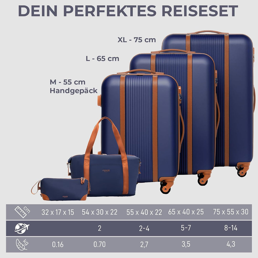 FERGÉ Kofferset Hartschale 5-teilig Milano 3 Grössen Hartschalenkoffer Set + Reisetasche + Kulturbeu