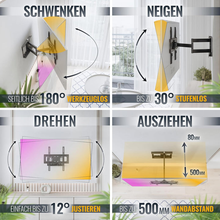 RICOO TV Wandhalterung Fernseher Schwenkbar Neigbar Flach für 32-60 Zoll, Universal TV Halterung S25