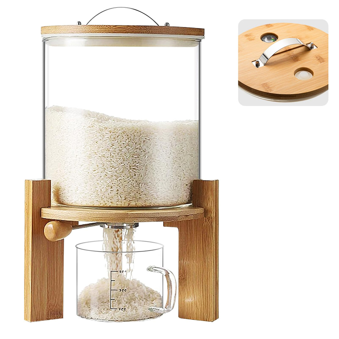 Reisspender, Müslispender Glas mit Messbecher, Reisbehälter mit Verschlussdeckel, Cerealienspender G