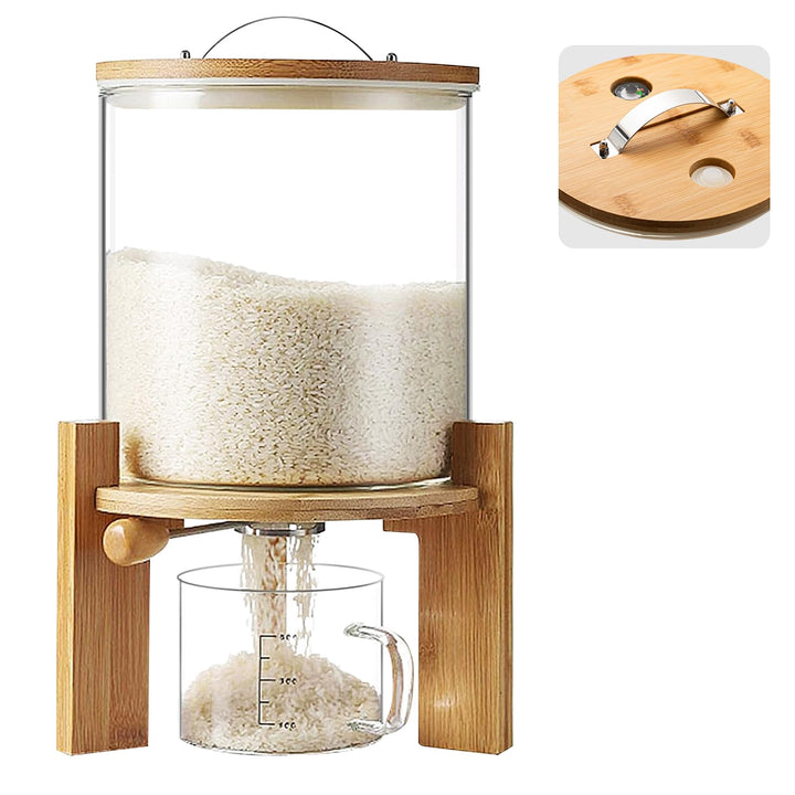 Reisspender, Müslispender Glas mit Messbecher, Reisbehälter mit Verschlussdeckel, Cerealienspender G