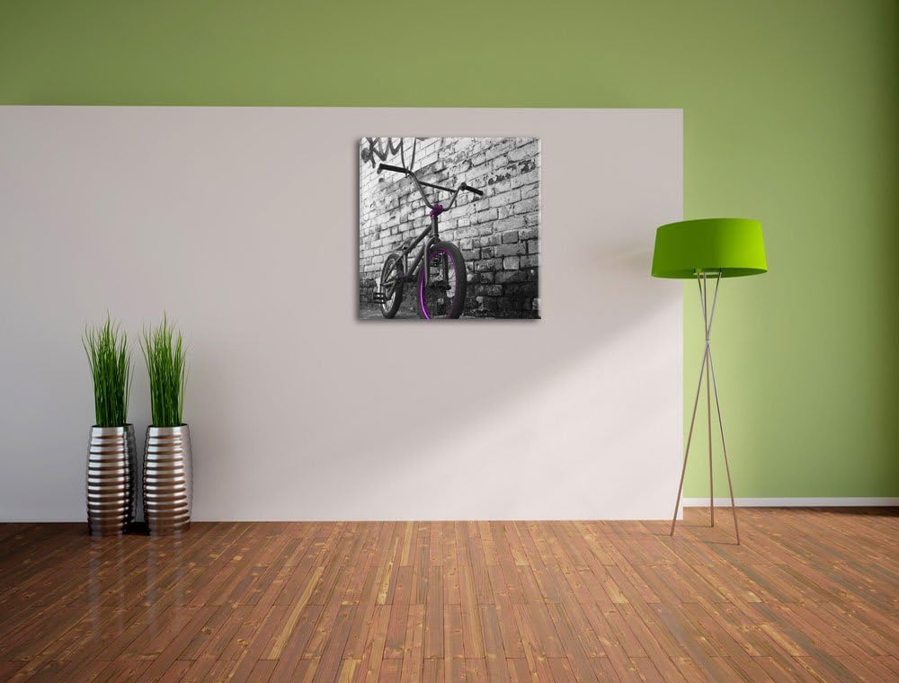 Pixxprint BMX Fahrrad vor Graffitiwand schwarz/weiss, Format: 70x70 auf Leinwand, 70x70