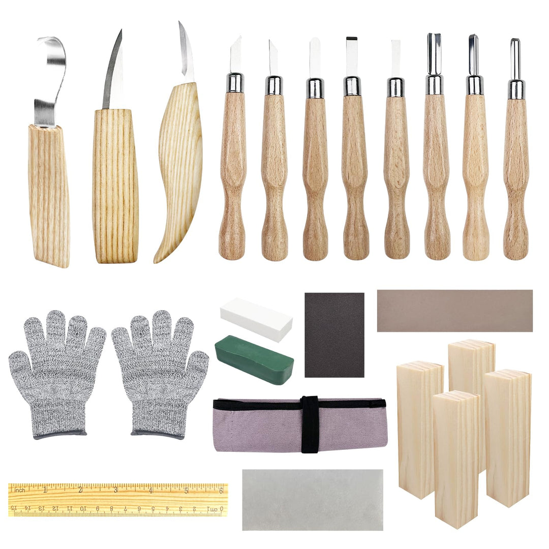 Traxenta Schnitzmesser, 25 STK Schnitzwerkzeug für Holz, Schnitzen Set Kinder, Schnitzset für Erwach
