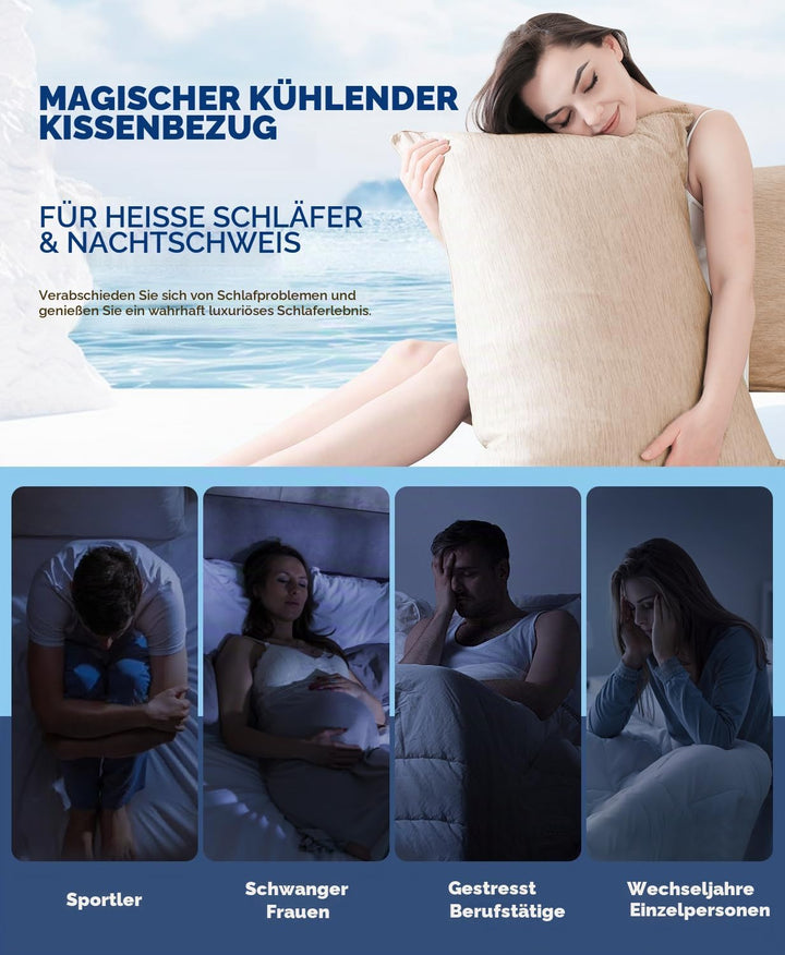 Luxear 2er Kühlender Kissenbezug 40x80cm für Nachtschweiss, Superweiche Kissenhülle, Japanische Arc-