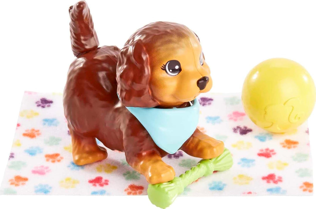 Barbie Haustiere und Zubehör, interaktives Wackeln &amp; Wackeln Welpen-Spielset mit Haustierbett, insge