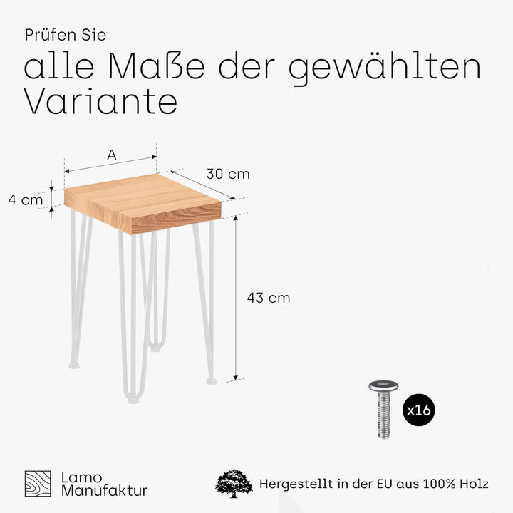 LAMO Manufaktur Hocker Beistelltisch Sitzbank Bettbank 30x30x47 cm, Möbelfüsse Creative Weiss/Natur,