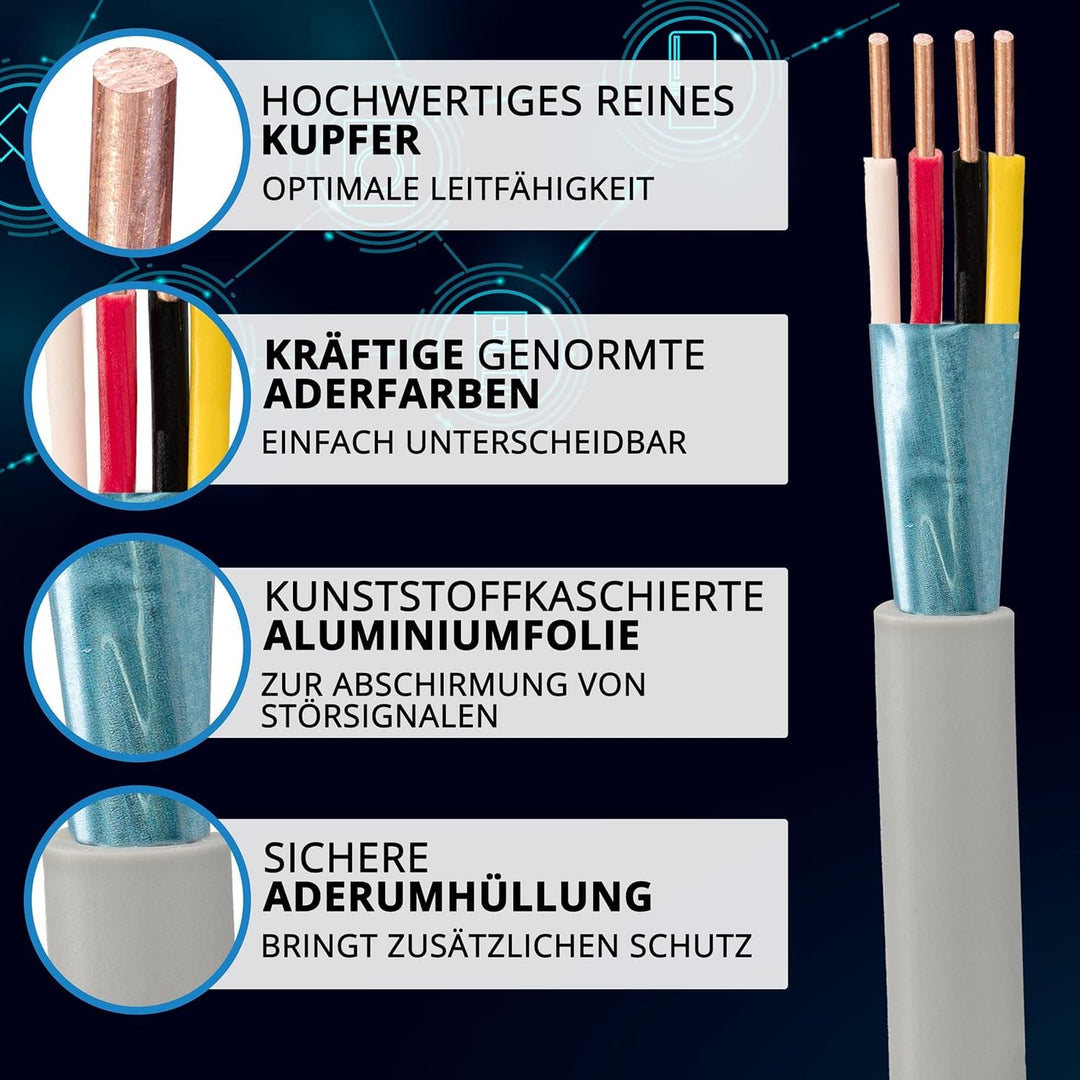 EBROM Fernmeldeleitung Telefonkabel Datenübertragung J-Y(St) Y 2x2x0,8 mm geschirmt - Meterware auf