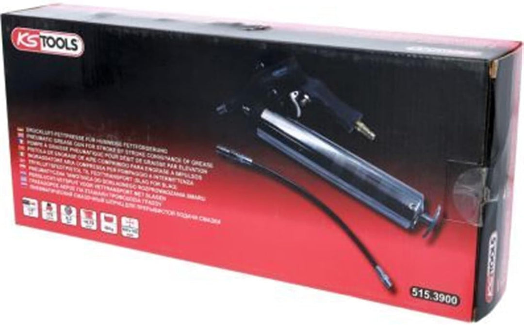 KS Tools 515.3900 Druckluft-Fettpresse mit flexiblem Schlauch und Düse