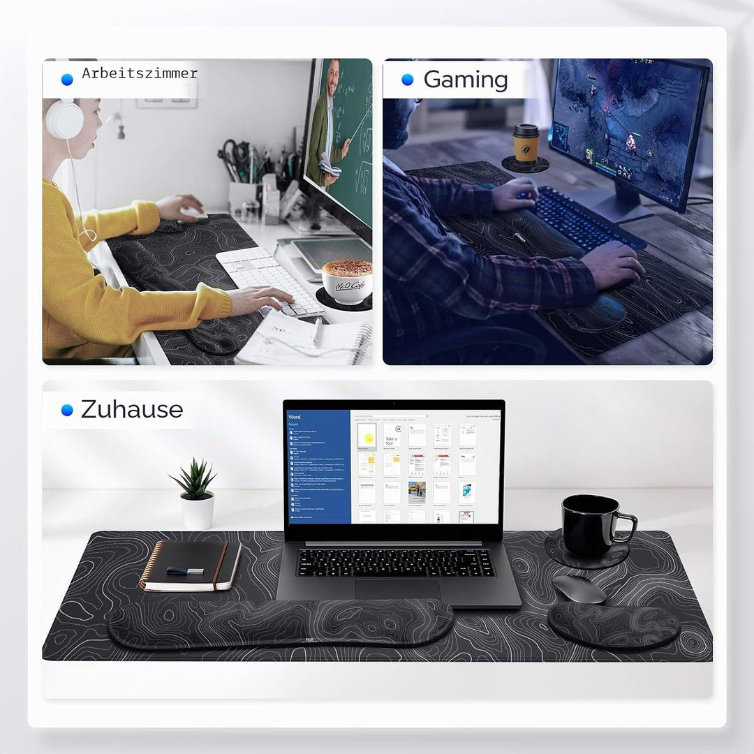 Gimars 3-in-1 XXL Gaming Mauspad mit Gelkissen, Handballenauflage Tastatur, 800 x 305 mm Mousepad Ti