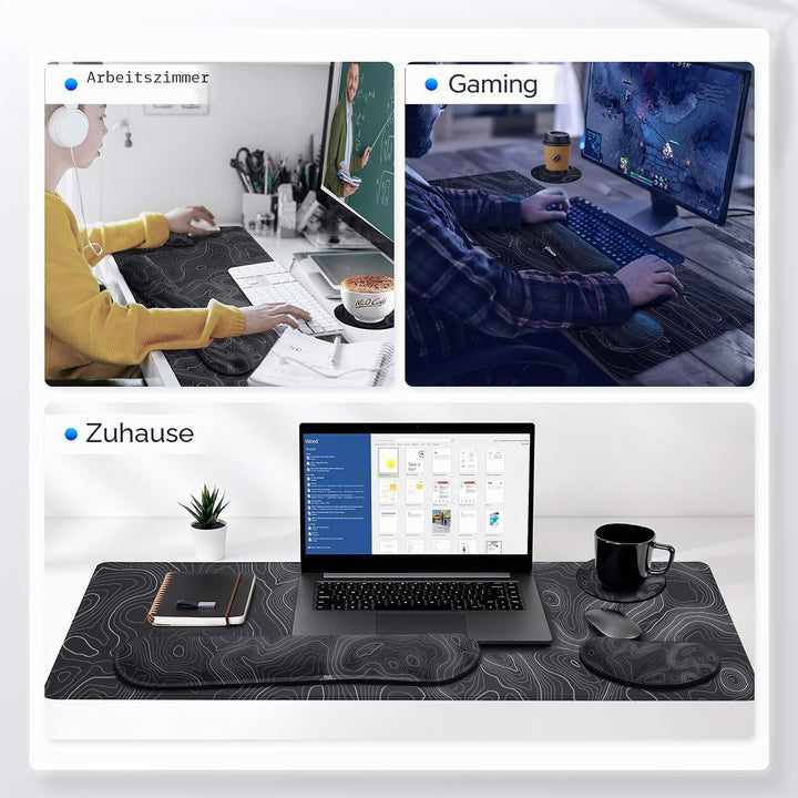 Gimars 3-in-1 XXL Gaming Mauspad mit Gelkissen, Handballenauflage Tastatur, 800 x 305 mm Mousepad Ti