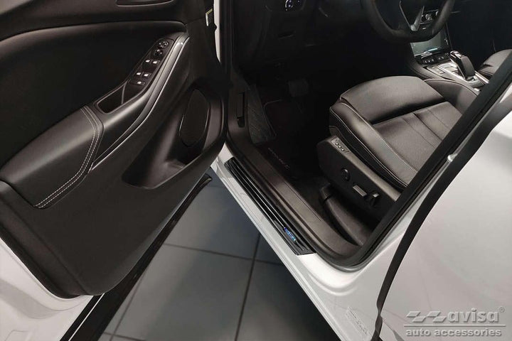 Black Inox door sill protectors compatible with Opel Grandland X 2017-2021 & Facelift 2021- 'Hybrid'