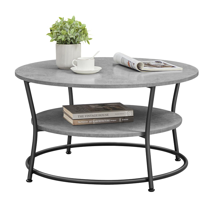 VASAGLE Couchtisch rund, Wohnzimmertisch, Sofatisch mit Ablage, einfacher Aufbau, Metall, Industrie-