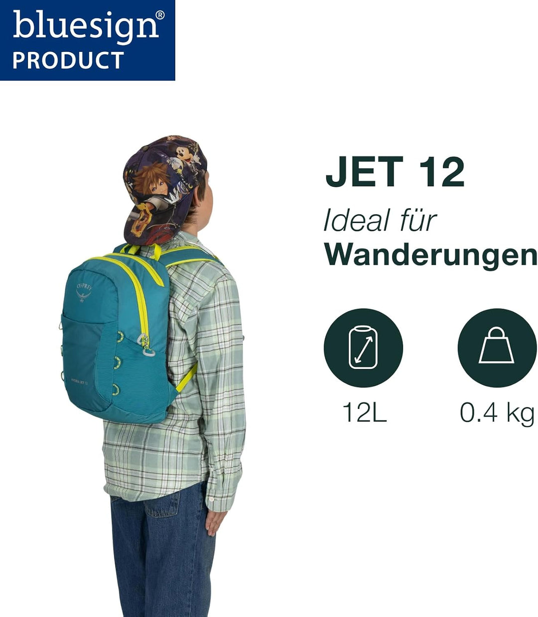 Osprey Jet Kinder-Wanderrucksack Green Canopy/Limeline Green 12L, Green Canopy/Limeline Green 12L