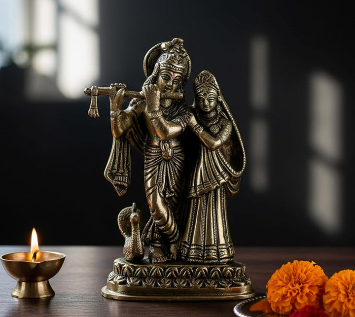 StonKraft Beste Qualität Messing Radha Kishan Krishna Statue Idol - Hindu Hinduismus Puja (15,2 cm)