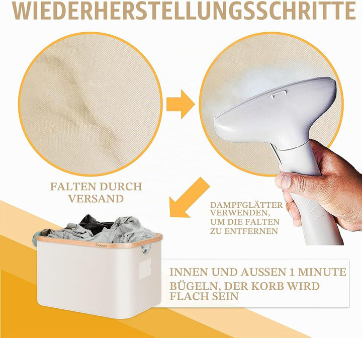 DAKCOS Aufbewahrungskorb Wäschekorb Aufbewahrungsboxen aus Bambus- Stoffboxen Kisten faltbare Körbe;