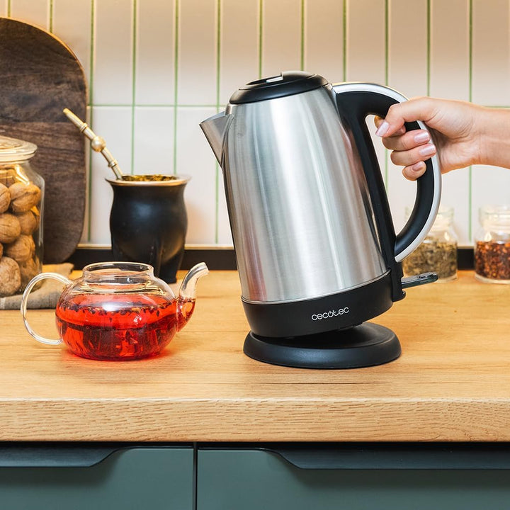 Cecotec Elektrischer Wasserkocher 1,7 L Thermosense 200 Steel. 2200 W, Edelstahlgehäuse, 360° drehba