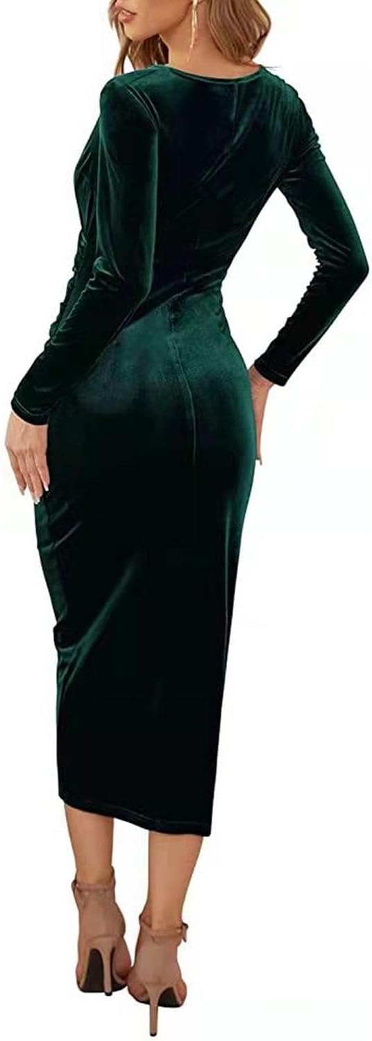 Joligiao Abendkleider Elegant für Hochzeit Samt Kleid Winterkleid Damen V Ausschnitt Partykleid Lang
