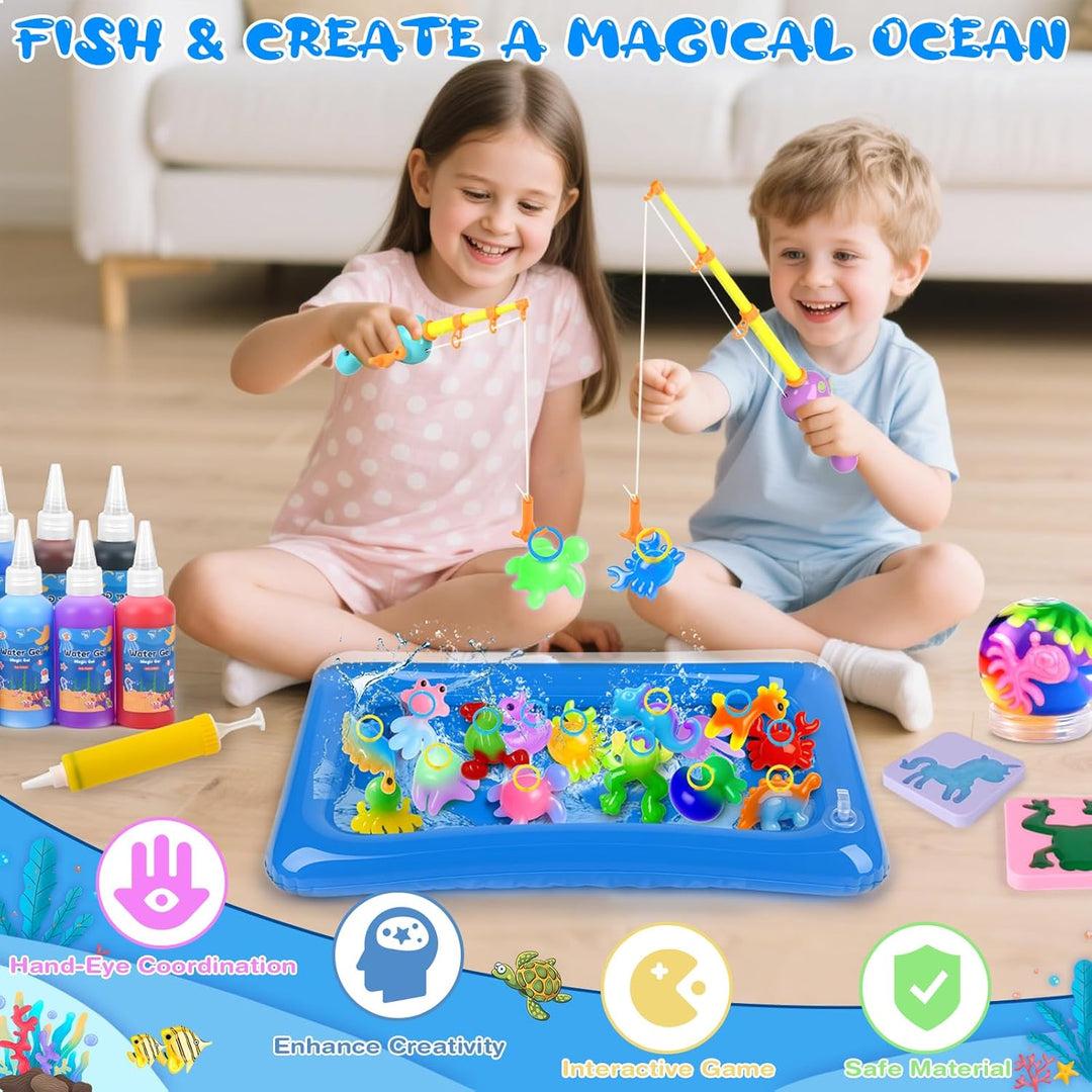 Dreamon Aqua Fairy Angelspiel Set, 71 PCS Magic Gel Water Kit mit 14 Farben, 2 Angelruten & 20 Forme