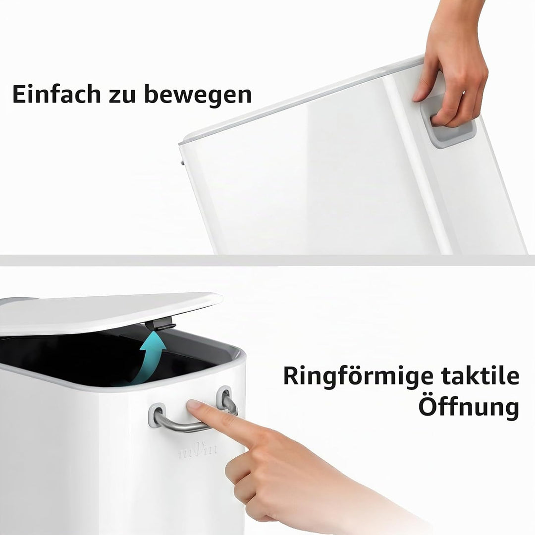 mVm Mülleimer Bad 6L, Abfalleimer Edelstahl, Handbetätigter, Weiss | Soft-Close, Herausnehmbarem Inn