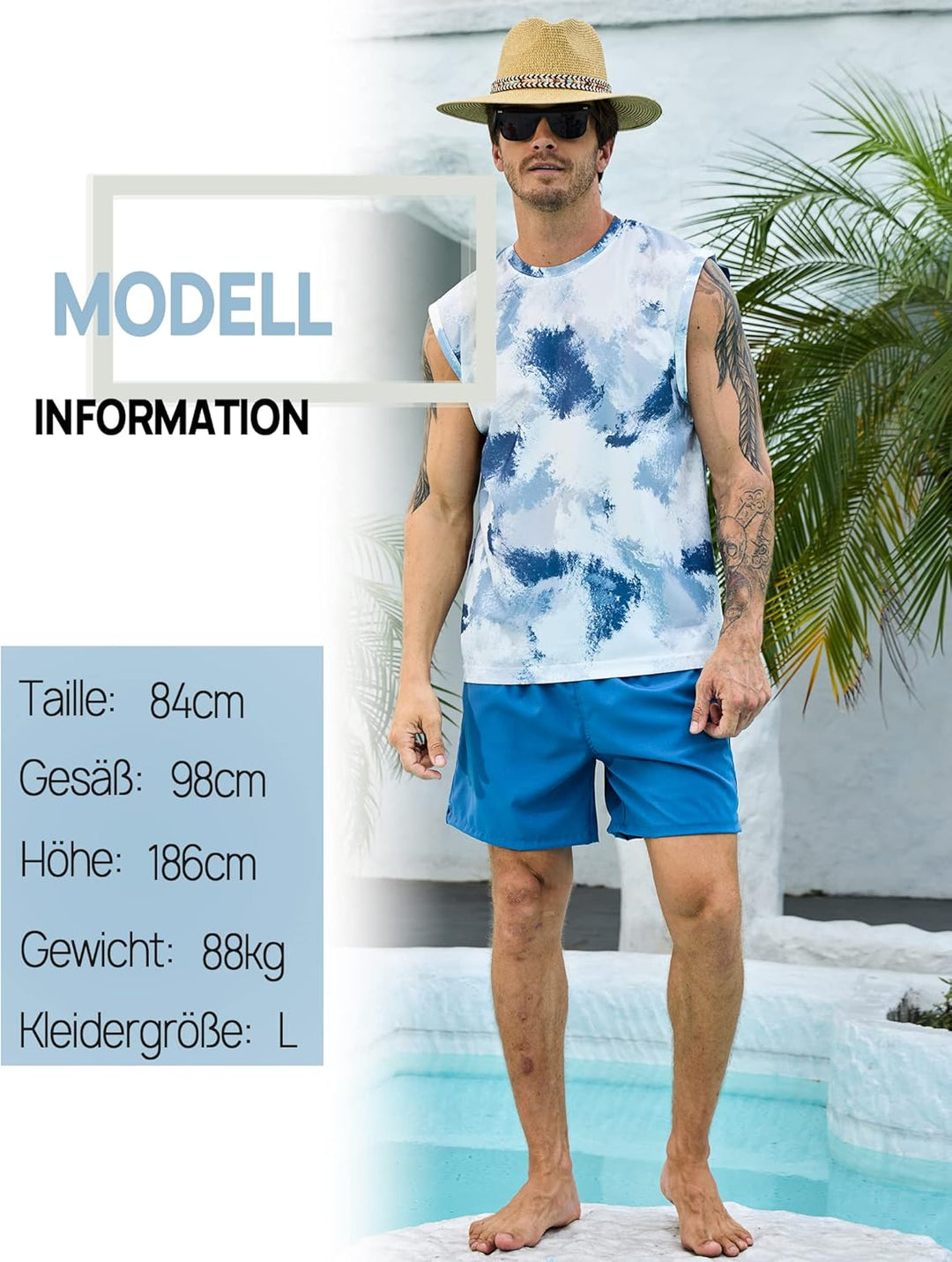 KBVOT Badehose Herren mit Kompression Liner Schnelltrocknend Badeshorts Männer Kurz Boardshorts Schw