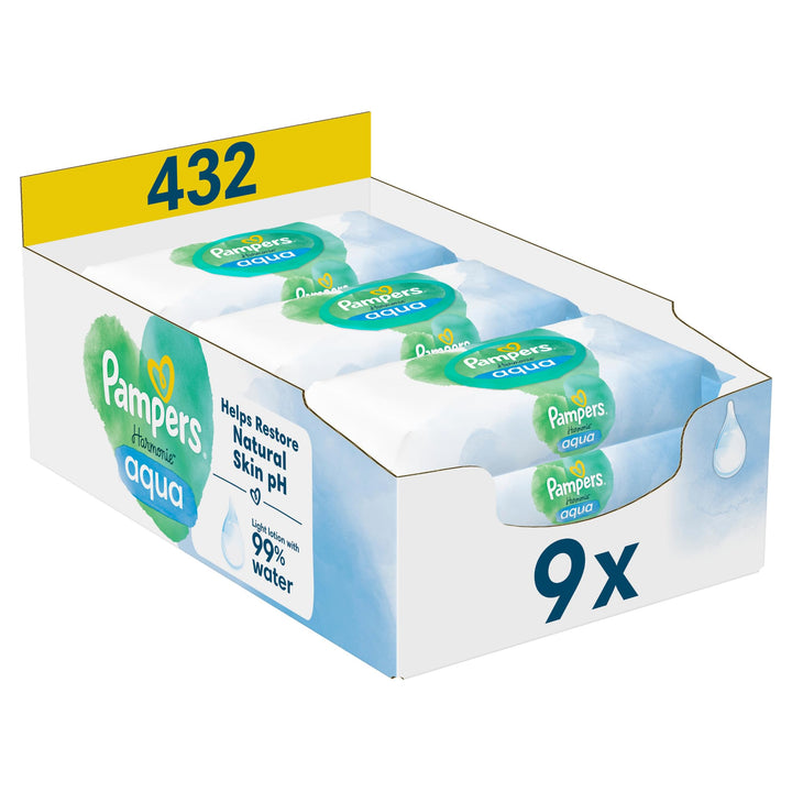 Pampers Harmonie Aqua Feuchttücher 9 Packungen mit jeweils 48 Feuchttüchern, 432 Feuchttücher, die h