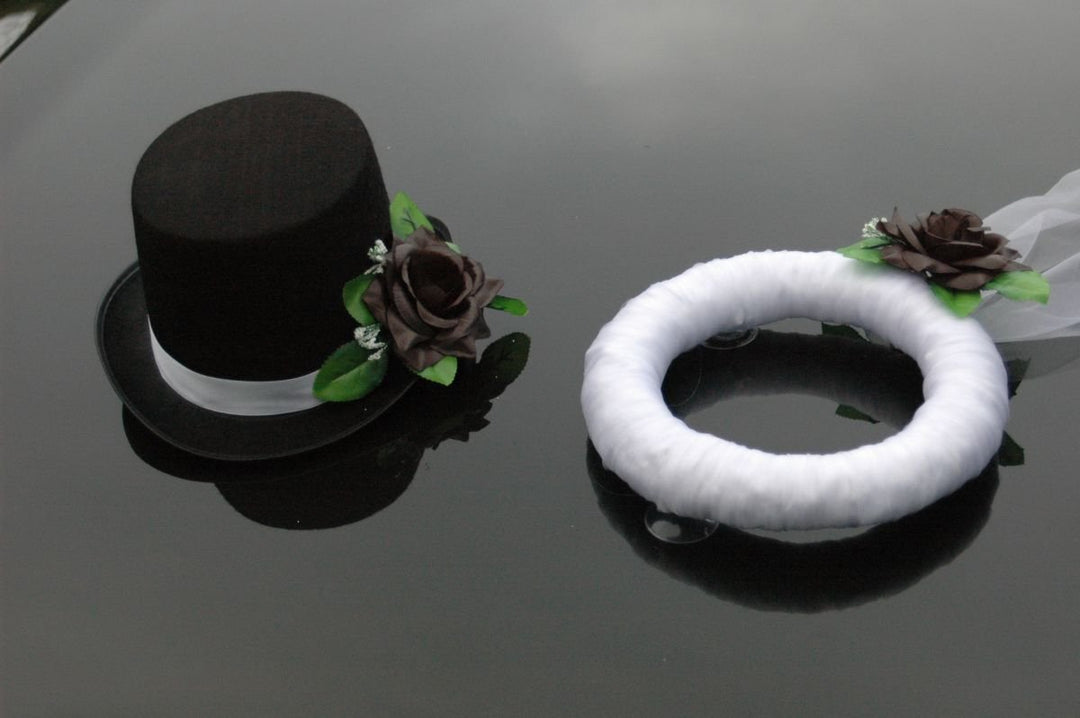 Schleier UND Hut Autoschmuck Rose Car Dekoration Hochzeit Wedding ®Auto-schmuck (Schwarz), Schwarz