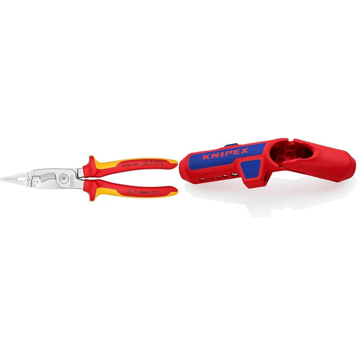 KNIPEX Elektro-Installationszange 1000V-isoliert (200 mm) 13 86 200 &amp; ErgoStrip Universal-Abmantelun
