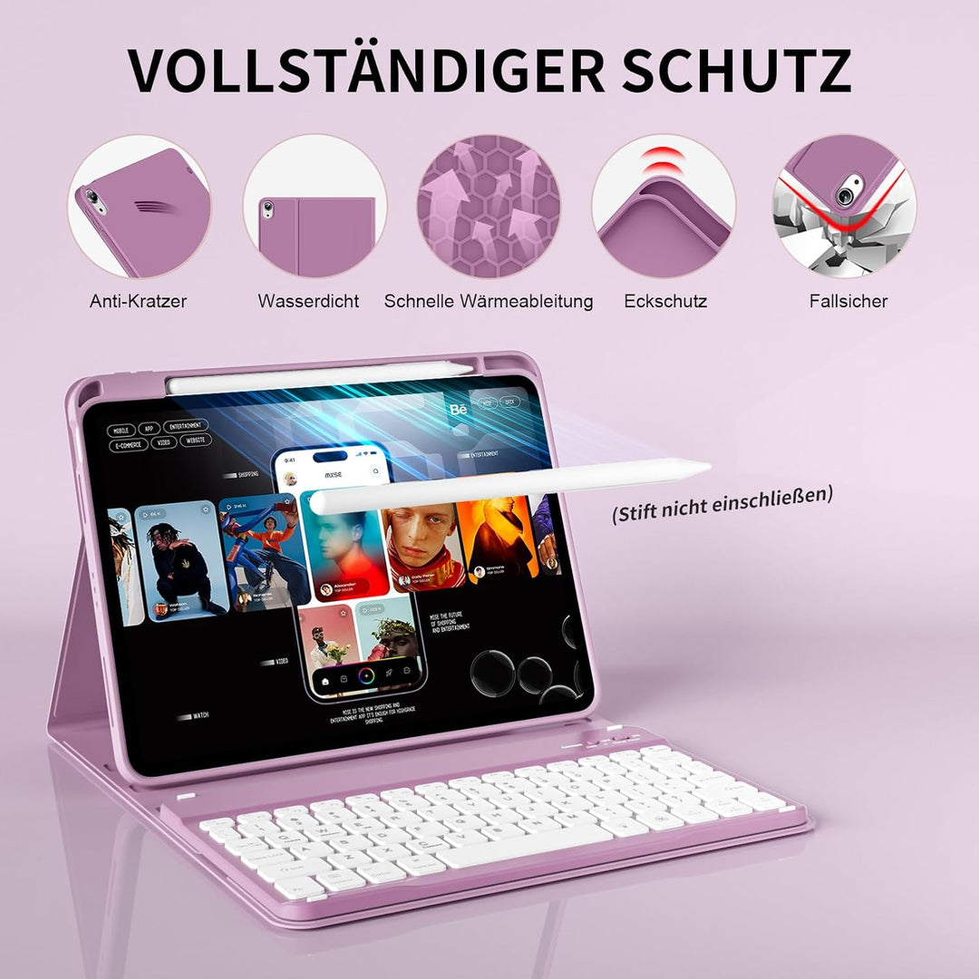 Hülle mit Tastatur für iPad A16 11/10 Generation (2025/2022, 11/10.9 Zoll) mit Stifthalter, Magnetis