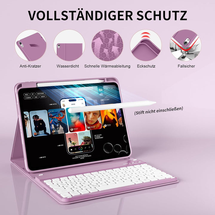 Hülle mit Tastatur für iPad A16 11/10 Generation (2025/2022, 11/10.9 Zoll) mit Stifthalter, Magnetis