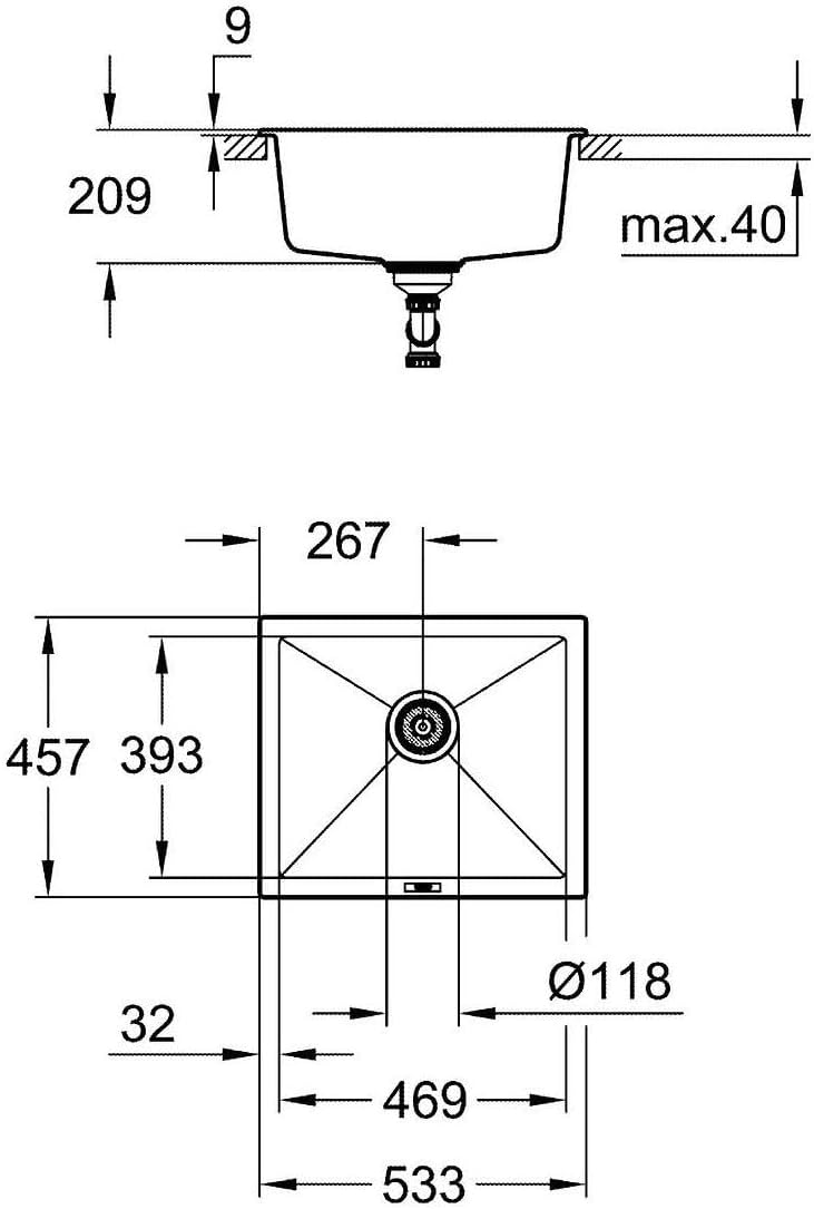 GROHE K700 Unterbau | Kompositspüle | granit grau | 31654AT0, 53.3 x 45.7 cm Grau (Granite Gray) 53.