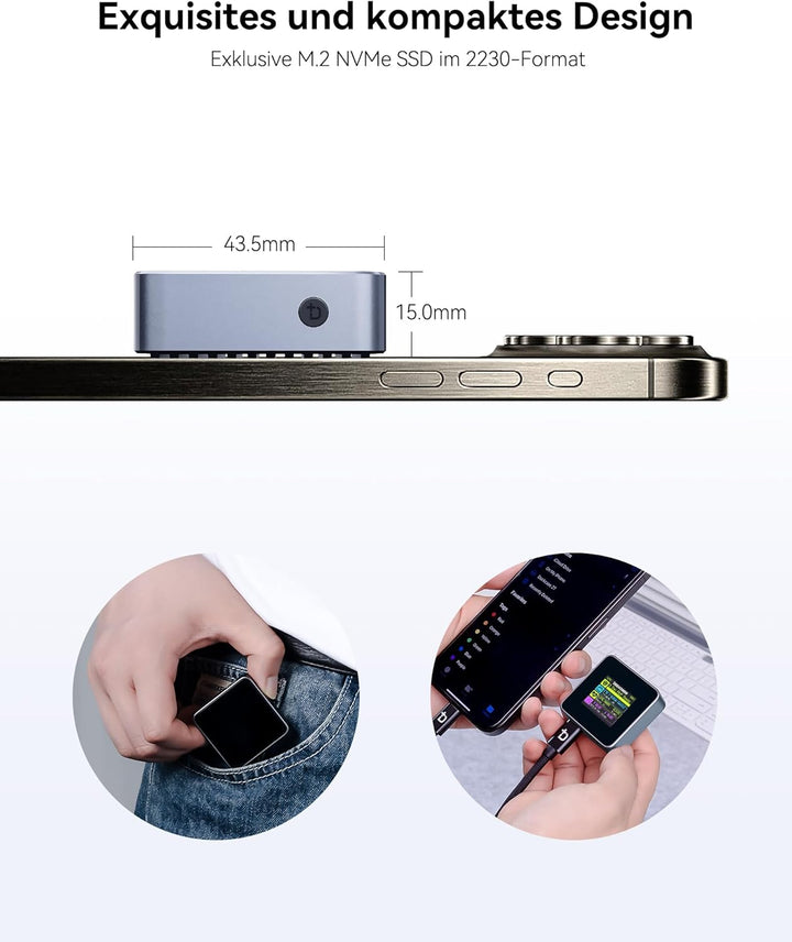 DOCKCASE Smart Pocket SSD Gehäuse - 3S Power Loss Protection, NVMe M.2 Gehäuse Echtzeit-SSD-Gesundhe