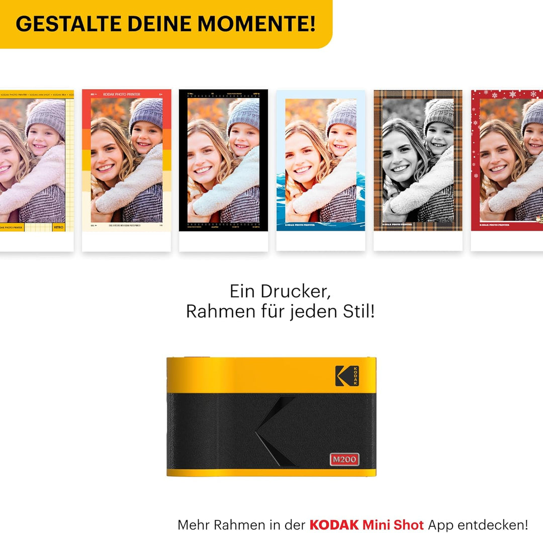 KODAK Mini 2 ERA 4PASS Mobiler Fotodrucker (5,3x8,6cm) (Gelb, Fotodrucker + 8 Blatts) Mini 2 Fotodru